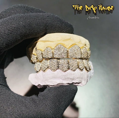 8 on 8 14k gold fully flooded natural diamonds