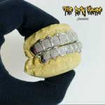 8 top and bottom silver Grillz with natural diamond blocks